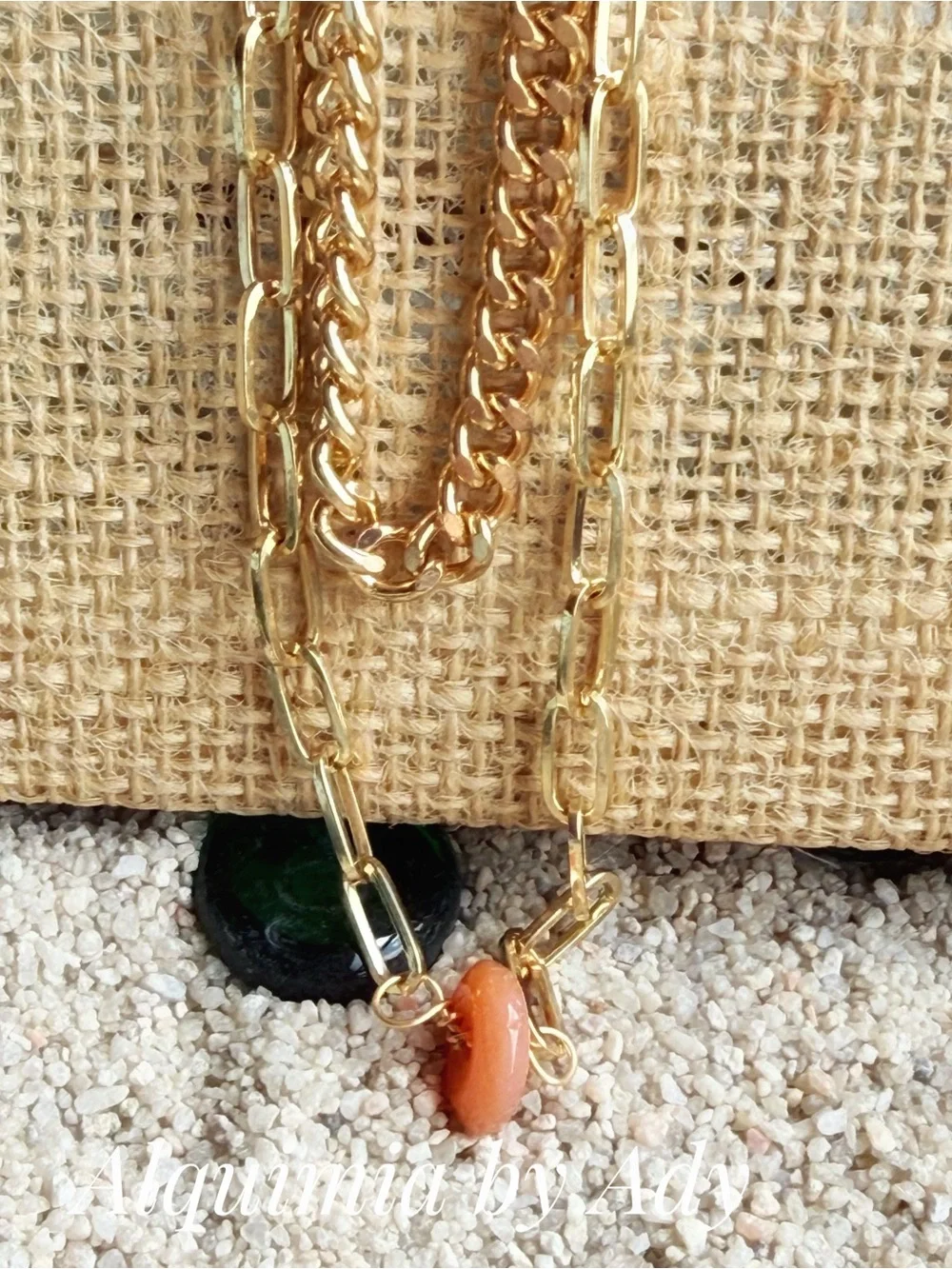BOHO + Carnelian Gold layered cable and curb link chains necklace